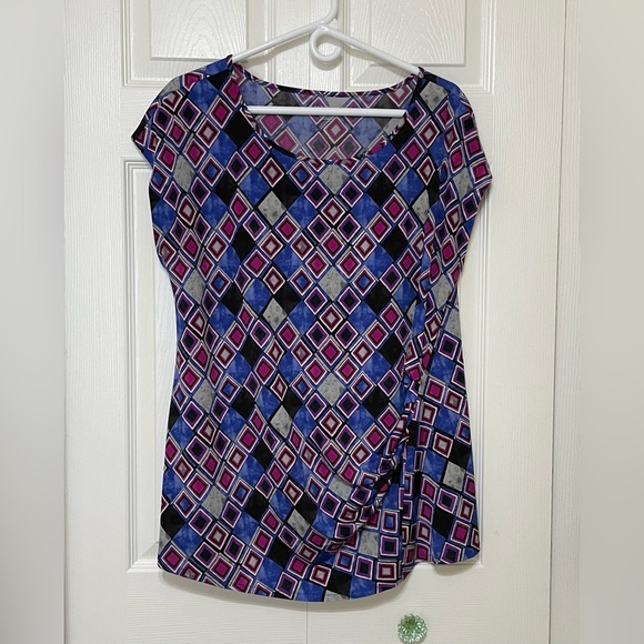 Lane Bryant Blue and Pink Blouse with Elegant Design - Picture 1 of 8